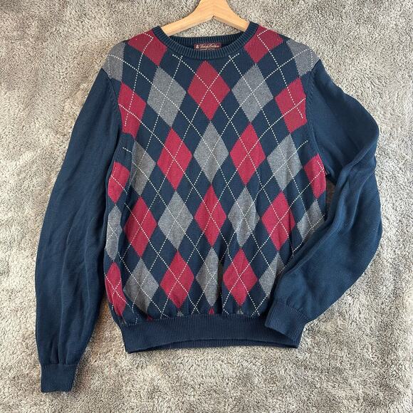 Brooks Brothers Supima Cotton Argyle Sweater Boys' XL Navy Blue Red White - Picture 1 of 5